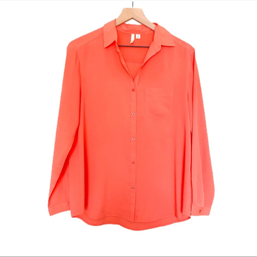 Semi sheer coral button down blouse by Frenchi